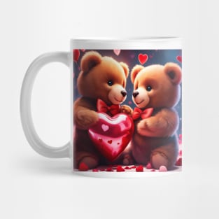 Teddy celebrating Valentines day, randome floating love hearts Mug